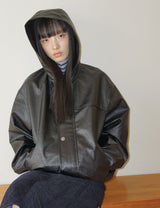 ビーガン レザー フーデッド ジャケット(BLACK)