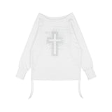 ディバインクロスオフショルダーTシャツ (ホワイト) F25ZB036