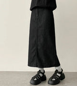 Sink non-fade raw denim long skirt