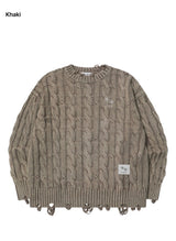 MABEL R-NECK DAMAGE CABLE KNIT UNISEX (2COLOR)