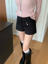 モダンツーベルトボタンビジューショートパンツ