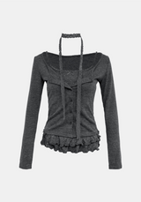 Dot Frill Lace Cardigan Set