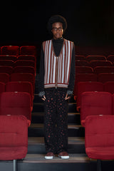 STRIPE ZIP KNIT VEST / BROWN
