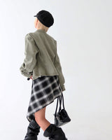 Check layered shirt wrap belt skirt