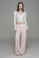 Lace tea straight pants, Pink