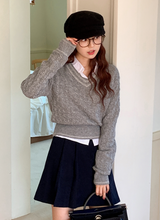 カシミアケーブルステッチVネックニット (5color)