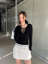 ブラックストラップポイントロングスリーブスリムTシャツ