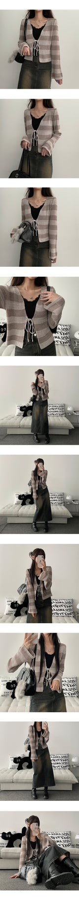 Misty Stripe Crop Ribbon Bolero Cardigan