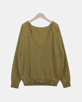 Chemin Button Deep V-Neck Long Sleeve Knit
