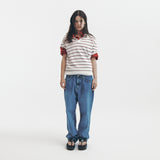 CROPPED STRIPE KNITTED POLO SHIRT (WHITE)