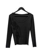 Rose Applique Deep Round Tee
