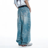 Sun Patch Leopard Balloon Denim Pants - LIGHT BLUE
