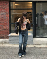faded autumn washing semi wide denim pants
