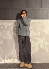High-Neck Cable Half-Zip Up Knit 6COLOR