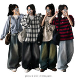 Ond side pintuck washing denim wide pants