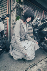 Hooded ribbon cardigan (Gray)