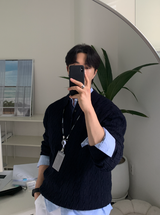 nade Cable Collar Button Standard Knit