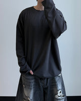 Sheer Raw-Edge Waffle Long Sleeve