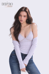 Lavender Sleeve Cardigan Two-Piece Long-Sleeve Top