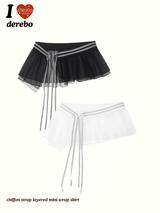 chiffon strap layered mini wrap skirt