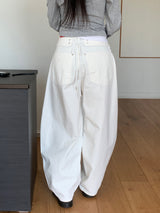 Mild Back Lace-Up Corset Balloon Wide Pants