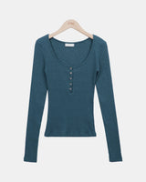 Meiko Ribbed Button Long-Sleeve T-Shirt