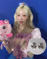 [Aespa Winter Earrings] ハートクリスタルアンドリボンピアス-シルバー