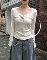 Minu Lace Layered Loose Button T-shirt (4color)