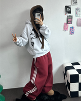 フリース❤トラックライン3ラインロングパンツ ❤🖤🤍💙🩶5COLOR