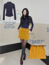 V-neck Slim Half Turtleneck Spandex Long-Sleeved T-Shirt