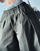 KOREAN/KEYRING 🤎 KEYRING BELT BALLOON WIDE COTTON LONG PANTS 🤎💚💛🖤 - 5 COLORS
