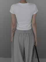 Rail Pintuck Printed Short Sleeve T-shirt