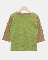 リポカラーブロックボタン7スリーブTシャツ