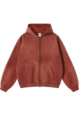 Vintage Spray-Dyed Zip Up Hoodie - Red 
