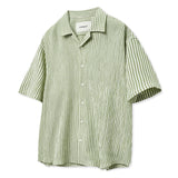 オープンカーラクリースストライプシャツ[Avocado Green]