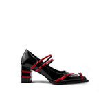 Colorful Bridge丨Double Strapped Flats GOTH Small Square Toe Mary Jane Shoes Mid Heel Women's Flats