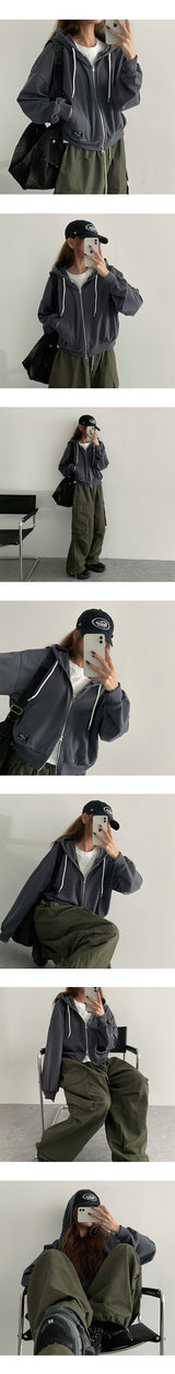 Early Patch Semi-Cropped Hooded Zip-Up