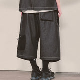 reverse terry pocket denim capri shorts_black