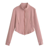 Velvet Collar Slim Round Zip-Up