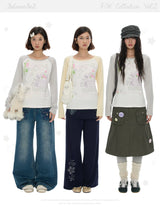 BETWEENAND ミュージックノート ローズプリント ロングスリーブTシャツ
