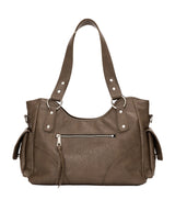 Studded Leather Shoulder Bag (Brown)