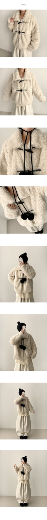 Elti fur fleece tteokboki button collar jacket