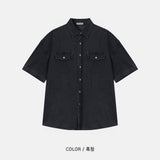 LMN Hey BioWashing Short-Sleeved Denim Shirt (3 colors)