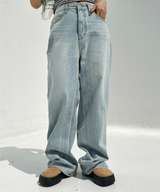 (UNISEX) RIVER DAMAGE UNIQUE WIDE LIGHT BLUE UNISEX PANTS