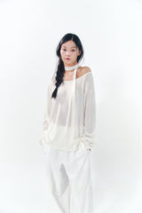 Knit Tie Long Sleeve Set Ivory