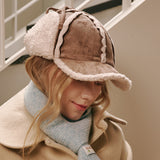 Suede Shearling Ball Cap (Brown)