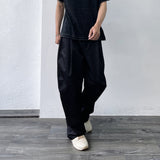 Black Curved Wide-Leg Trousers