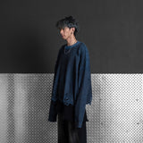 HIERARCHY STUDIOS Chroma - ディストレスブルーフラックスオーバーサイズニット