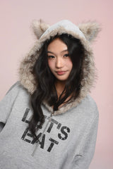 eat me plz* Cathy Cat Ear Fur Fleece Hoodie for Autumn-Winter Warmth Jacket
