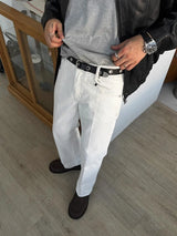 ASCLOバックバンディングデニムパンツ (White)